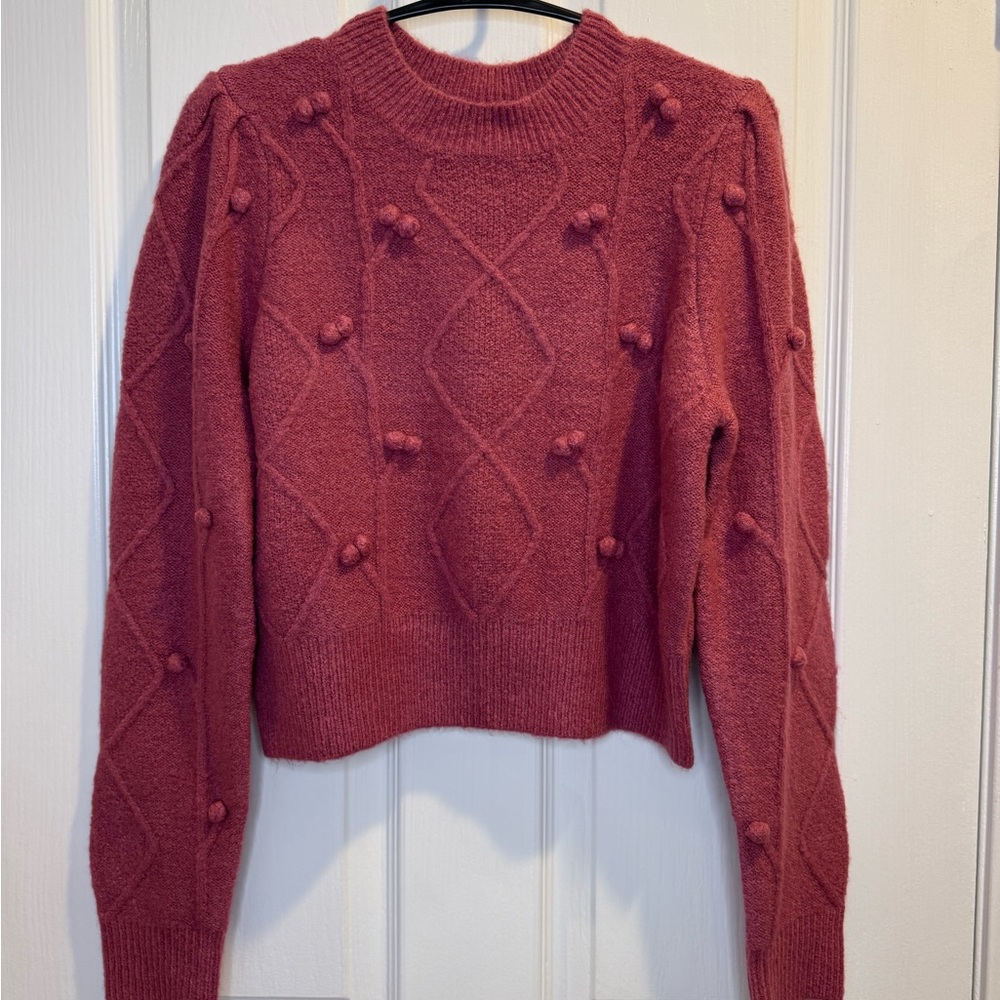 NWT Elodie Mauvy-Pink Pompom Cable Knit Crop Sweater Size XS